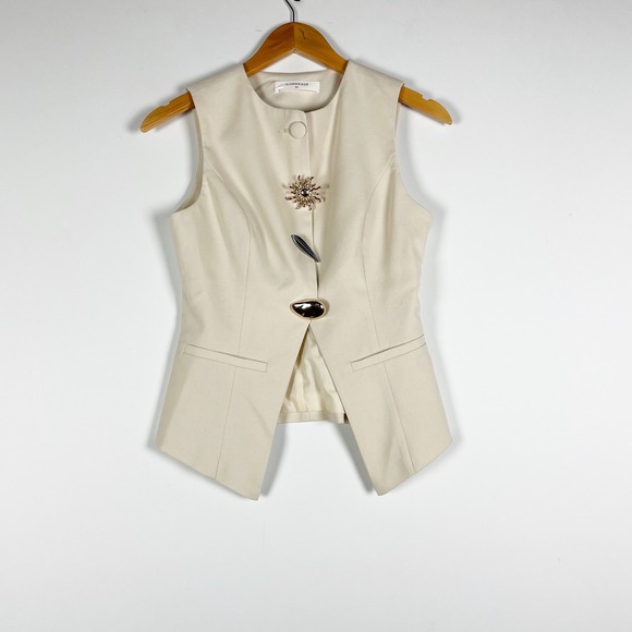 Jackets & Blazers - Commense Metal Detail Geometric Button Split Sleeveless Vest Top Apricot XS